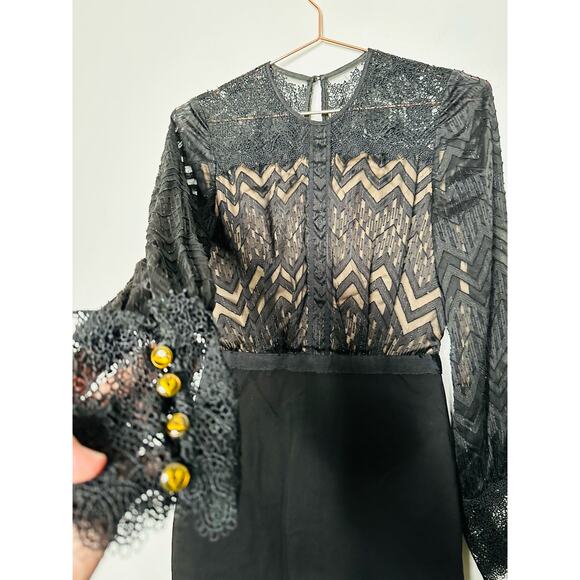 CATHERINE DEANE Black Button Front Noelle Lace Style Midi Dress Size US 4 - Picture 6 of 9